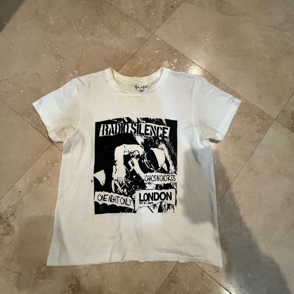 White Graphic T-Shirt with Black Print